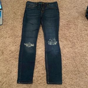 Skinny, blue, distressed Hollister jeans